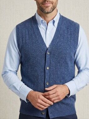 Vintage Club Room Navy Blue Wool Button Up Sweater Vest Preppy Academia Sz Large